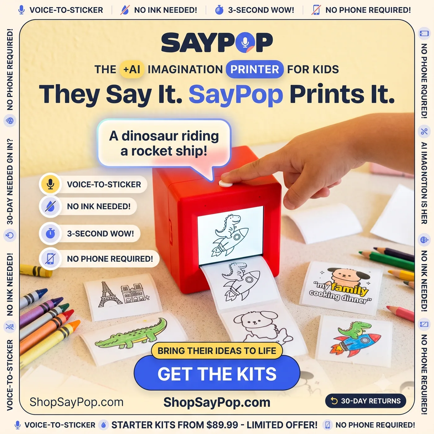 Gemini static ad for the SayPop children's voice-to-sticker printer