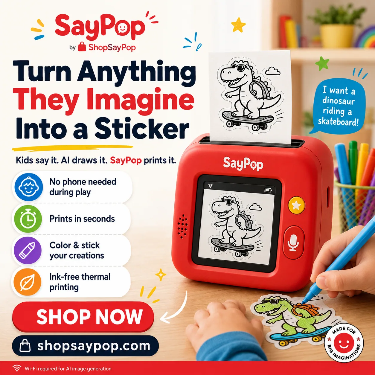GPT static ad for the SayPop children's voice-to-sticker printer