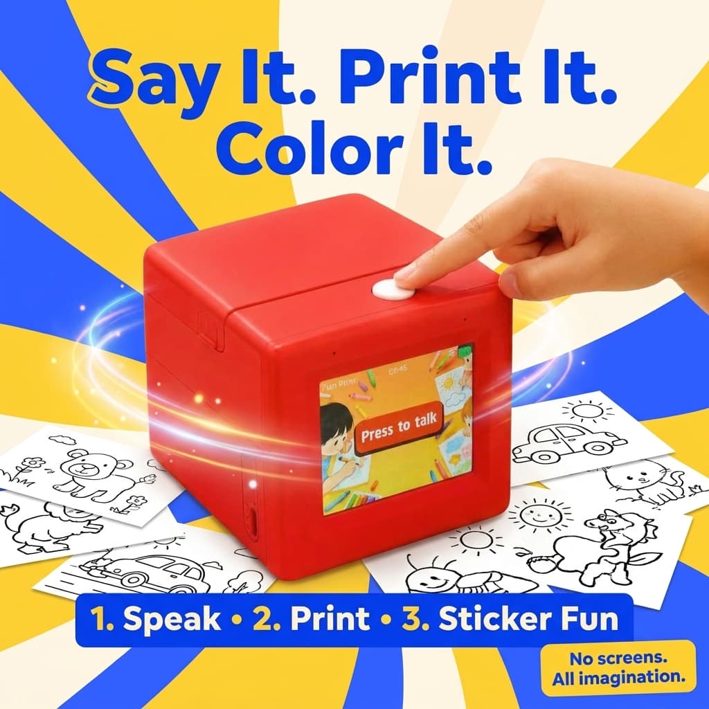 Static image ad generated for a compact children's printer